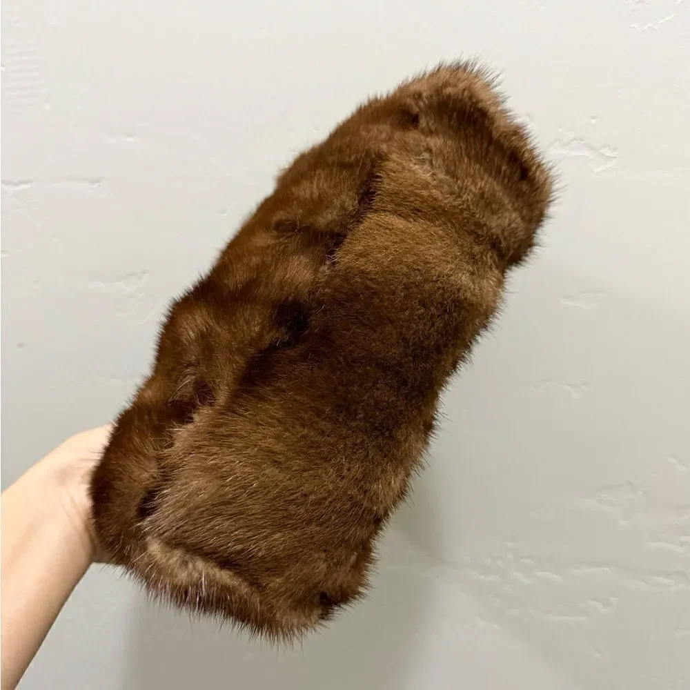 Handmade Real Muskrat Fur Top Handles Satchel With Mink Fur Flower Bag Charm